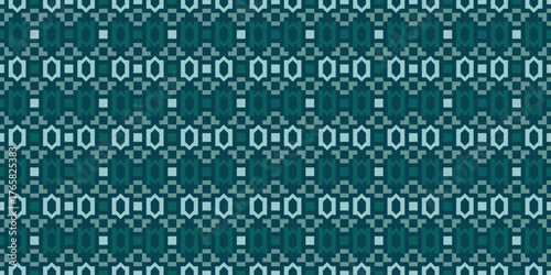 Pixelated Geometric Detailed Seamless Pattern with Ethnic Style Ornament and Decoration