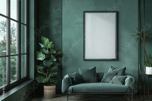 Fototapeta Naklejka Na Ścianę i Meble -  Mockup poster frame close up, 3d render