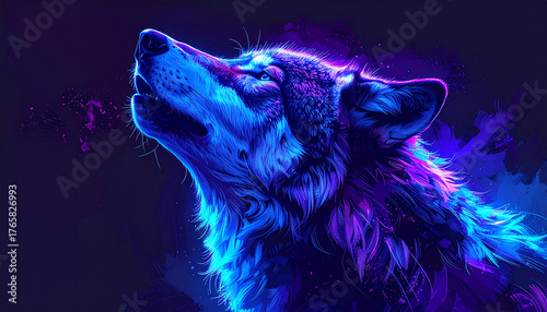 ネオンカラーのかっこいいオオカミのイラスト背景