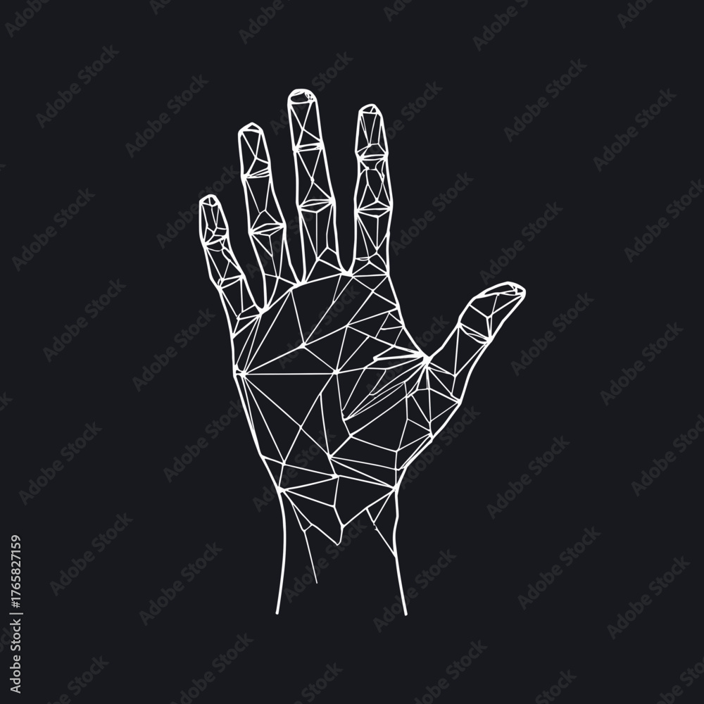Naklejka premium Geometric wireframe hand illustration on dark background 