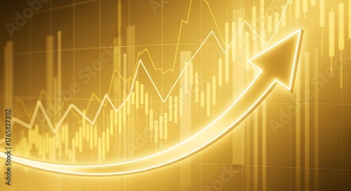 Rising gold price concept with upward arrow and financial growth chart