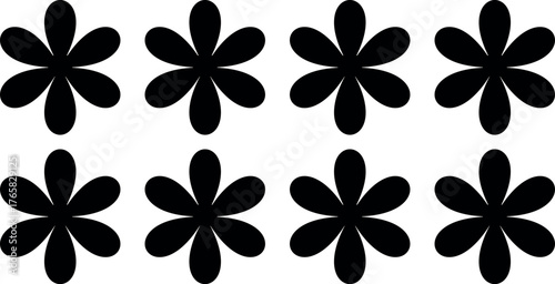 Artistic Vector Flower Set with a Spectrum of Black Petals and Botanical Details, Presented on a Crisp