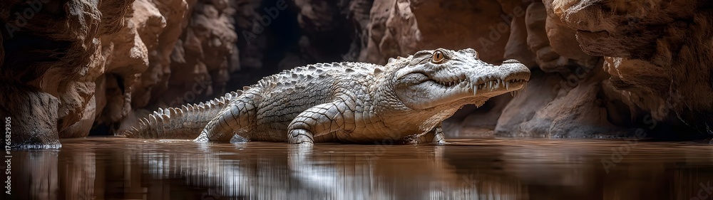 Fototapeta premium A crocodile is in the water