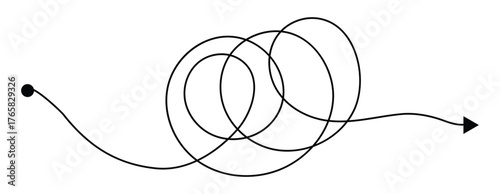 Insane messy line. Complicated clew way. Tangled scribble vector path. Abstract Line Arrow Doodle .  vector tangled scribble black angle line simplifying the process.