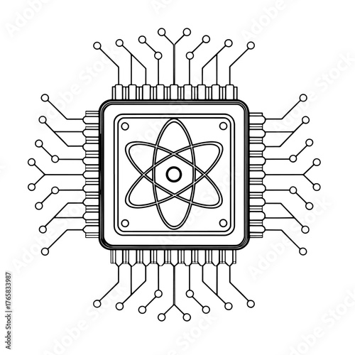 Quantum computing chip technology processor atom science innovation future circuit board design vector 100
