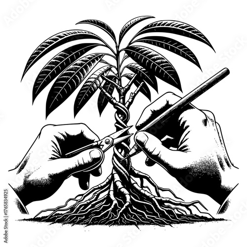 Mango plant grafting vector image illustration