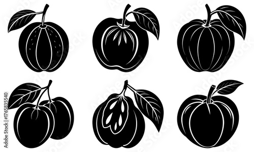 Elegant black and white fruit clip art for modern designs, perfect for food blogs, menus, healthy lifestyle brands, and creative culinary projects