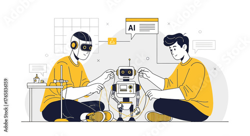 Collaborative robotics innovation team integrating artificial intelligence for technological