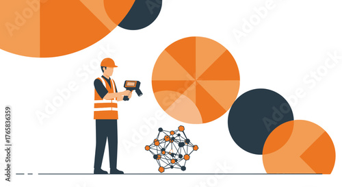 Construction worker using advanced scanning technology for project quality control analysis