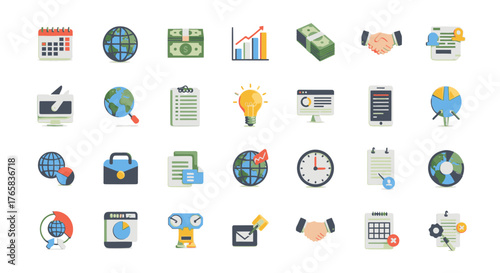 Collection of various business and finance icons, representing concepts and elements.