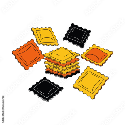 Colorful Ravioli Food Illustration for Restaurant Menu Design