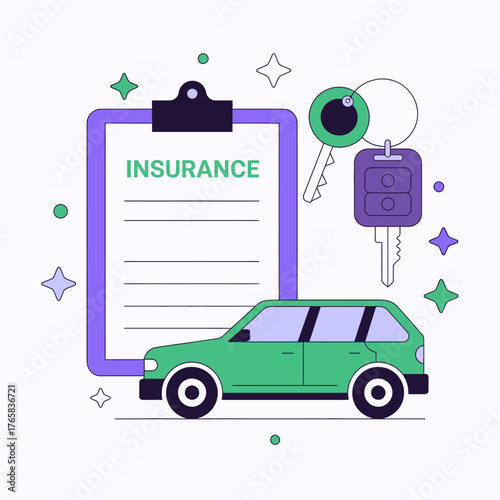 Car Insurance Illustration – Flat Vector Design for Auto Policy, Vehicle Safety, and Financial Protection Concepts.