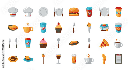 Collection of various food and drink icons.