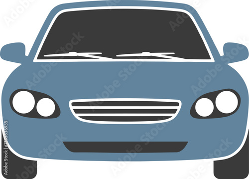 Blue Car Front View Illustration.