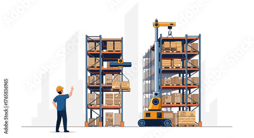 Efficient warehouse logistics with automated lifting machinery for storage and organization