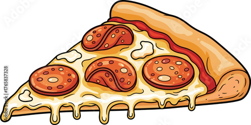 Delicious Pepperoni Pizza Slice with Melting Cheese and Crust.