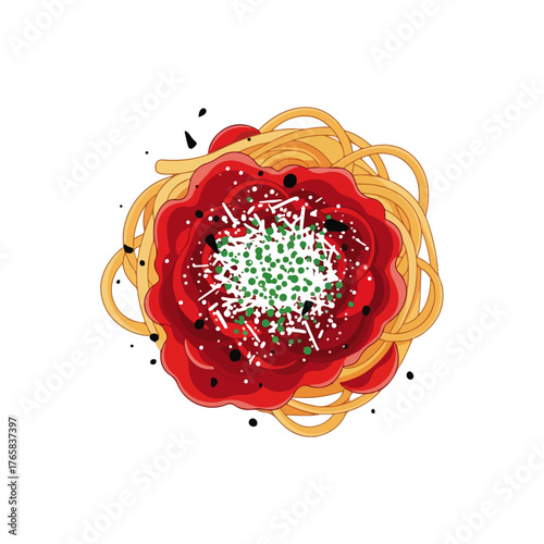 Delicious Spaghetti with Tomato Sauce and Parmesan Cheese Illustration