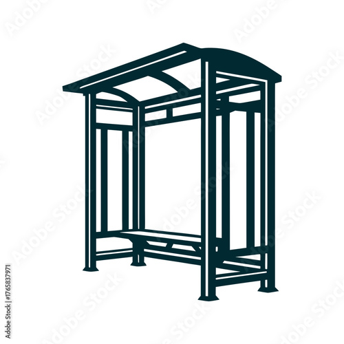 Teal Bus Stop Shelter Isolated Vector Illustration A teal bus stop shelter stands empty on a solid aqua field