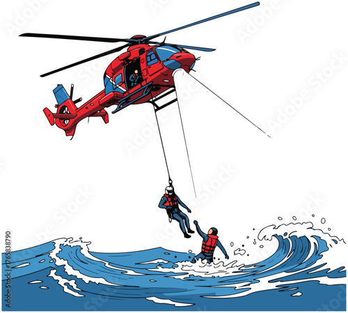 Helicopter Rescue Operation Dramatic Sea Rescue Illustration