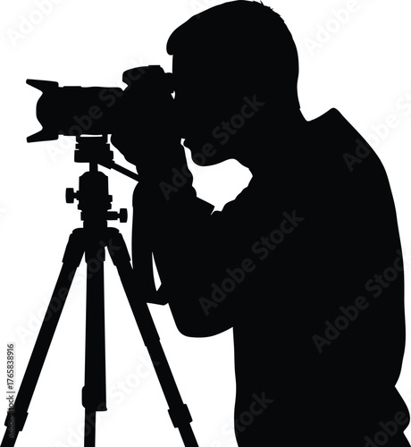Photographer Silhouette with Camera and Tripod