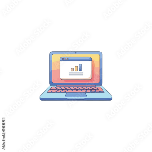 Laptop with Chart Graphics, Pastel Colors, Modern Design, Data Analysis