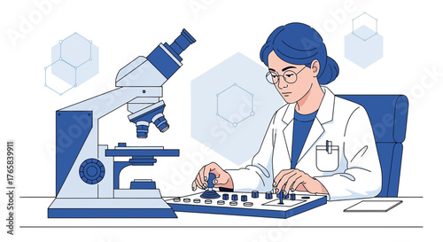 Focused scientist analyzing samples under microscope within laboratory setting dedicated science