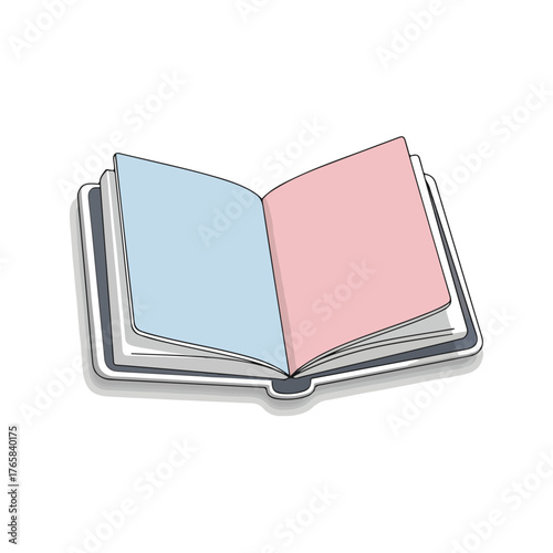 Open Book Illustration Blue and Pink Pages, Education Concept