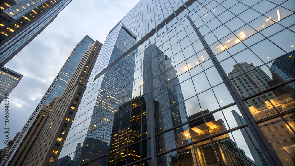 Fototapeta premium Modern Glass Skyscraper Close-Up with Reflective Facade