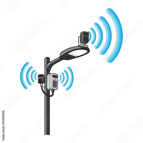 Smart City Street Lamp with Wireless Communication Signals
