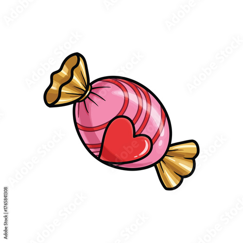 Outline Art Icon: Wrapped Candy in Pink and Yellow for Children's Sweet Treat Design Element