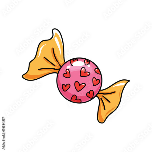 Outline Icon: Wrapped Candy in Orange and Yellow for Sweet Treat and Party Graphic Design Art