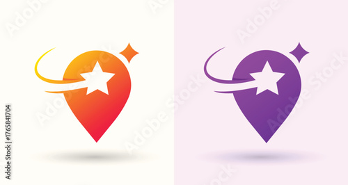 Location pin star swoosh logo map marker navigation favorite place discover brand icon
