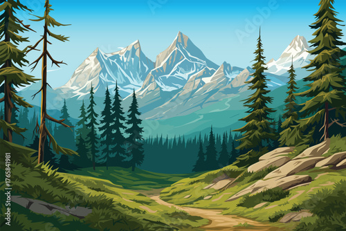 green hill landscape national park background with grass and mountains for nature and outdoor concept