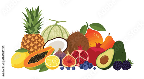 Diverse Assortment of Fresh Tropical and Exotic Fruits.
