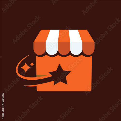 Storefront star swoosh logo shop market retail store ecommerce business brand icon
