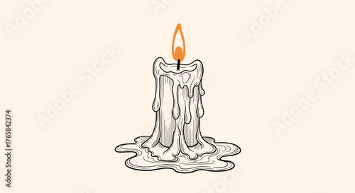 Hand Drawn Illustration of a Melting Candle with Dripping Wax.
