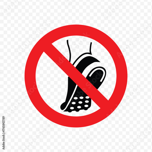 Prohibition sign against stepping, walking, or placing a foot in a restricted area or surface