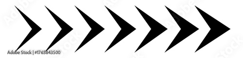 Black chevron arrow sequence vector symbolizing speed, fast forward motion, next step progression, quick data transfer, and rapid digital movement.