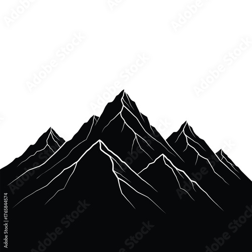 Black and white illustration of jagged mountain peaks