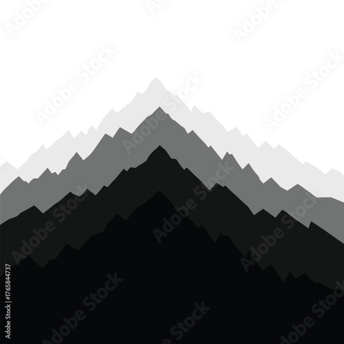 Layered mountain range landscape in grayscale
