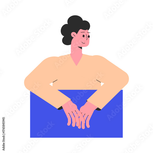 Woman Character Peeking Out Shape and Looking Vector Illustration