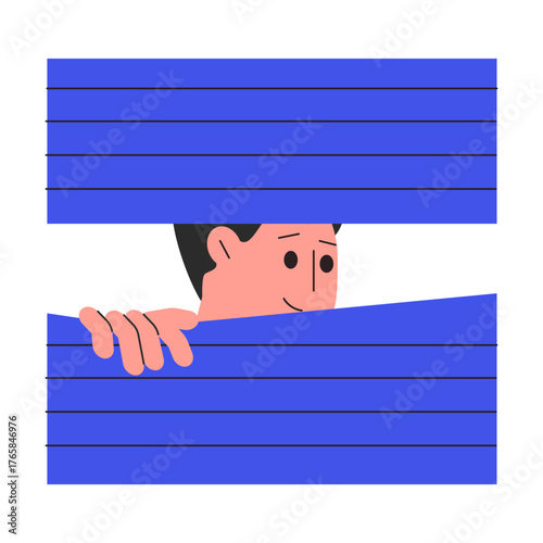 Man Character Peeking Out Shape and Looking Vector Illustration