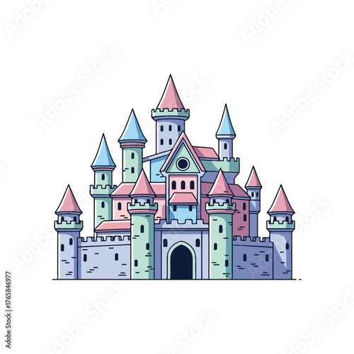 Colorful Fairytale Castle with Towers and Pink Roofs