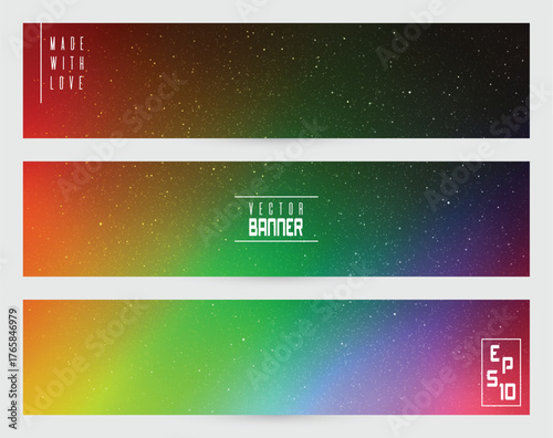 Rainbow aurora borealis. Colorful Northern lights. Vector banner set