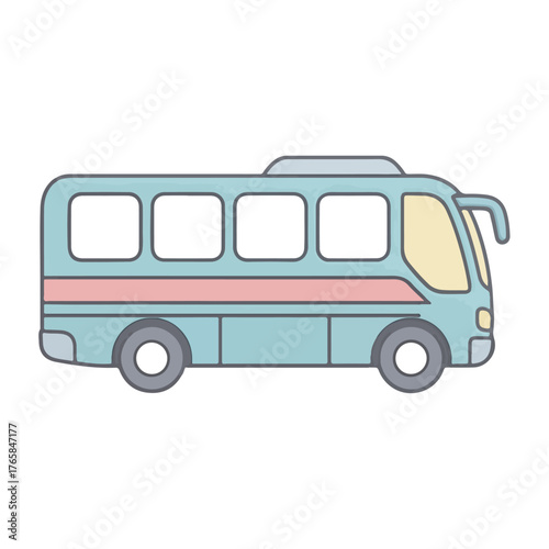 Cute Blue Minibus Illustration with Pink Stripe for Travel Designs