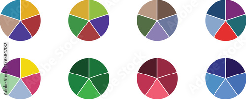 Pie chart color icons. Circle division infographic icon set. Loading bar set diagram multicolored collection. Colorful diagram collection 