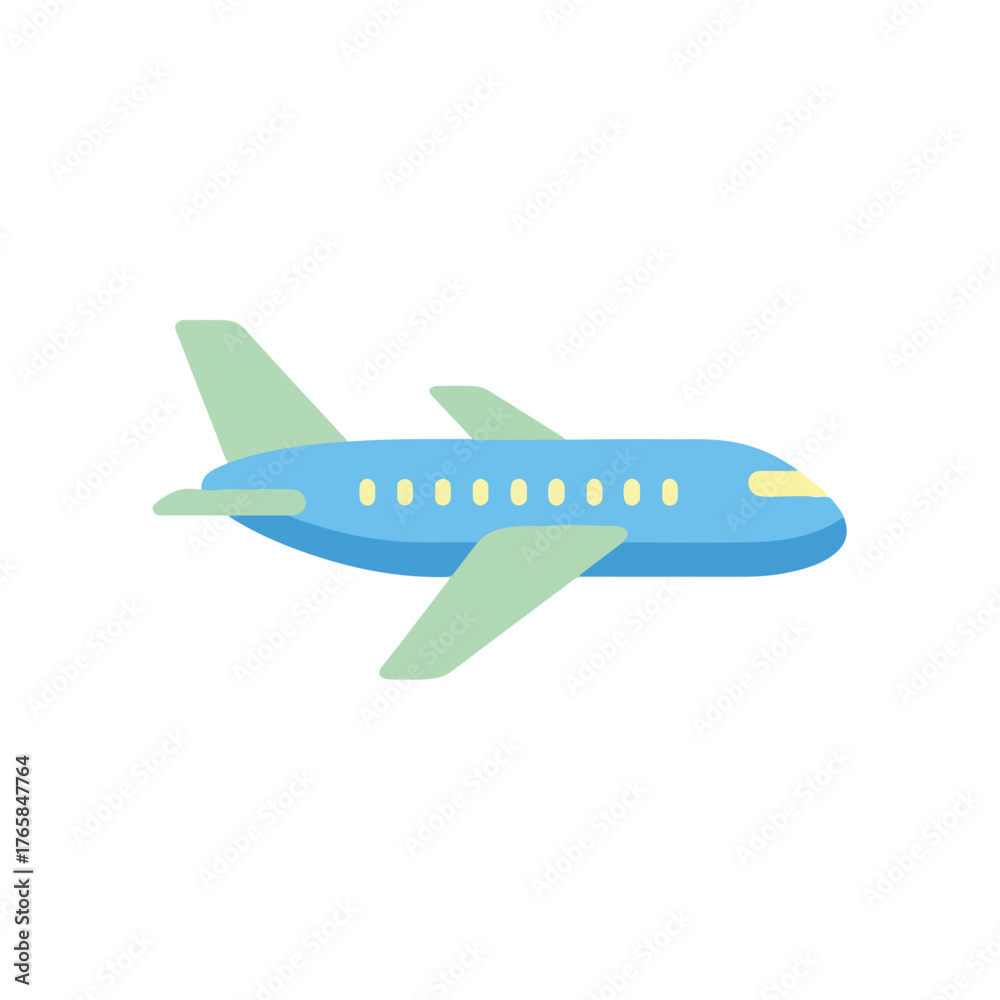 Fototapeta premium Flat Airplane Illustration Blue, Green, and Yellow Design