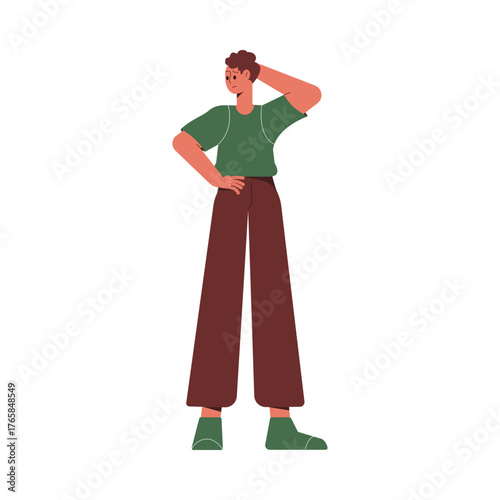 Thoughtful Man Thinking Try to Solve Problem Vector Illustration