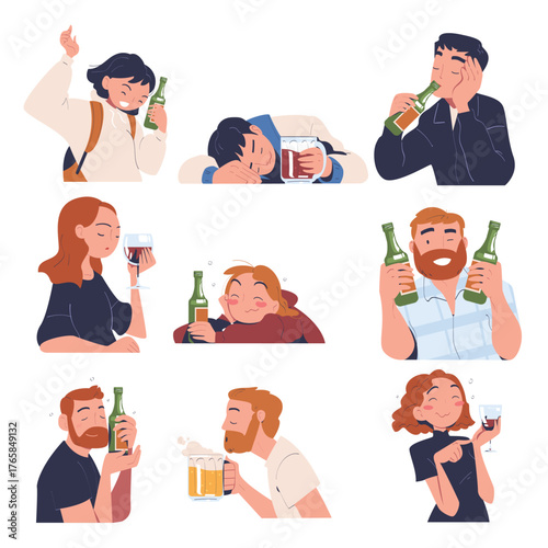 People with Alcohol Drink and Beverage Vector Set