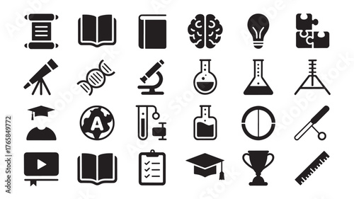 Set of education and science icons simple flat glyph design perfect for web design and mobile apps